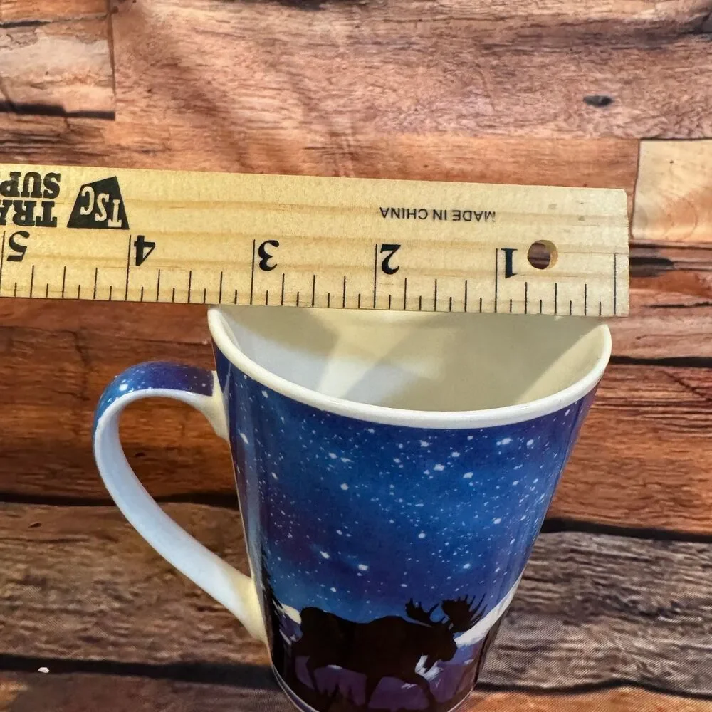 Alaska Moose Mug Blue White 15oz Ceramic Starry Night Mountains Souvenir
